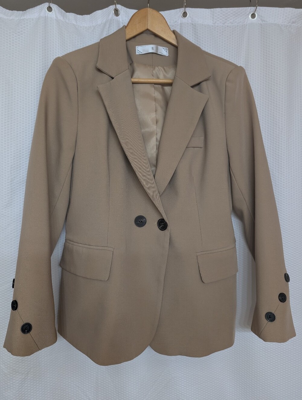 SHEIN Beige Double-Button Tailored Blazer